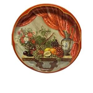 VTG Large 16.2” Round DAHER Decorated Ware England Tin Floral Metal Tea Bar Tray